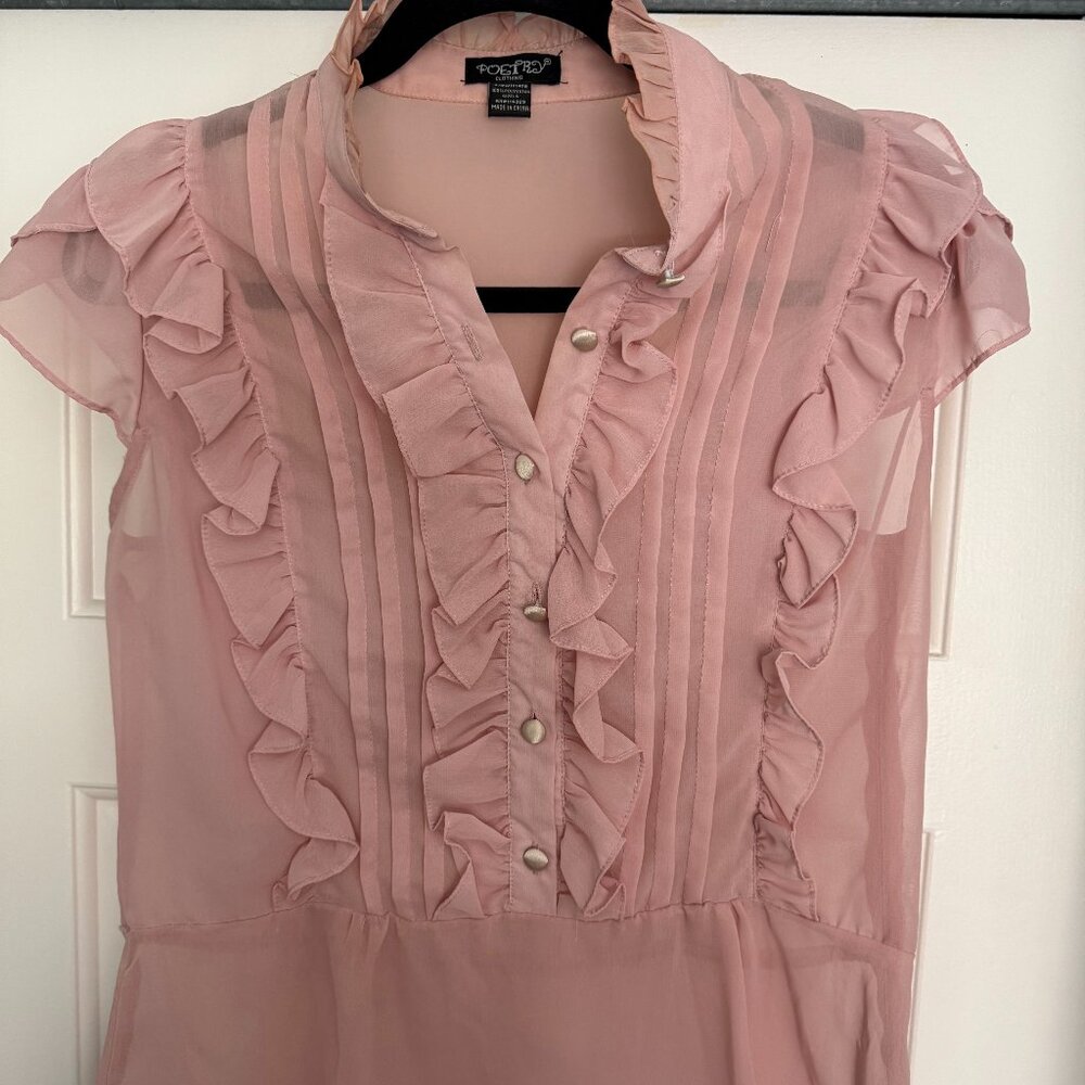 Poetry Clothing Sheer Ruffle Blouse • Dusty Rose • Size S